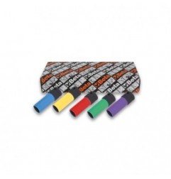 720LC/S5 Juego de 5 vasos de impacto de 1/2 hexagonales largos con protección plásticas para tuercas de ruedas, de colores