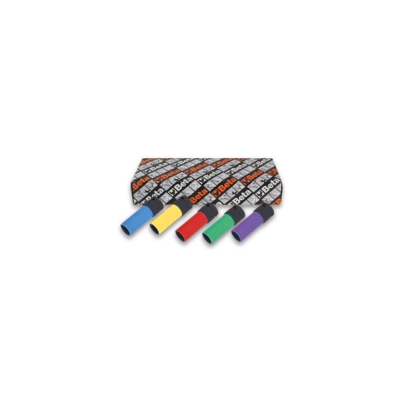 720LC/S5 Juego de 5 vasos de impacto de 1/2 hexagonales largos con protección plásticas para tuercas de ruedas, de colores