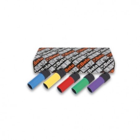 720LC/S5 Juego de 5 vasos de impacto de 1/2 hexagonales largos con protección plásticas para tuercas de ruedas, de colores