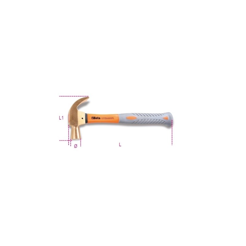 1375BA/PL 680 Martillo sacaclavos con mango de fibra, antichispa