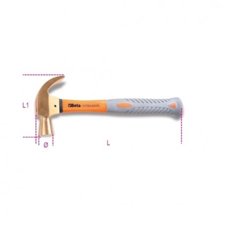 1375BA/PL 680 Martillo sacaclavos con mango de fibra, antichispa