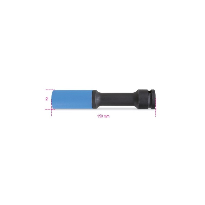 720LCL 19 Vaso de impacto con protección plástica de color para tuercas de ruedas, tipo largo