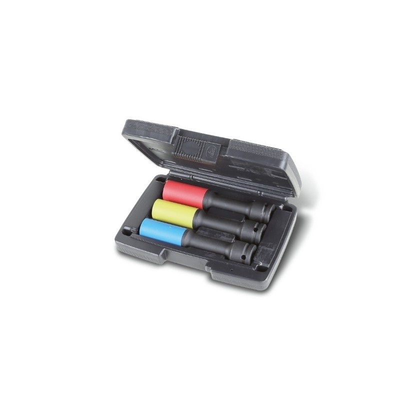 720LCL/C3 Juego de 3 vasos de impacto con protección plástica de colores para tuercas de ruedas, modelo largo