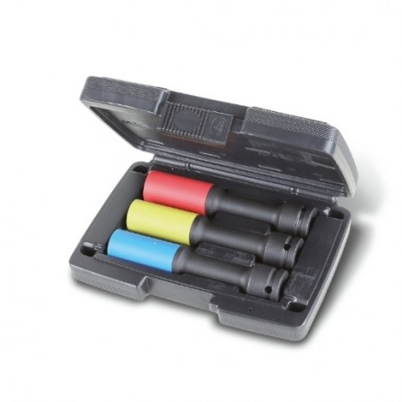 720LCL/C3 Juego de 3 vasos de impacto con protección plástica de colores para tuercas de ruedas, modelo largo