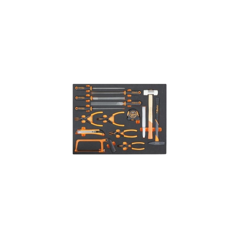 MB56 Termoformado de espuma con cinta métrica, cortafrío, limas, alicates para retenes, martillos y herramientas de corte