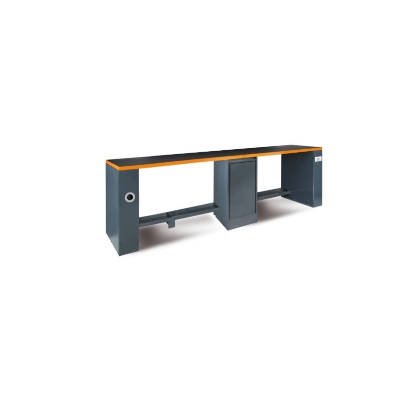 C55PRO-BO/D4 Banco de trabajo doble de 4 metros con tomas, con pata central para mobiliario para taller RSC55, naranja