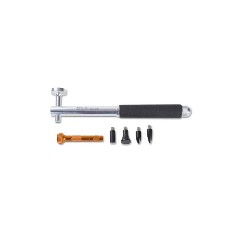 1360/K6 Martillo de aluminio con cabeza redonda plana, con puntas de plástico intercambiables y buril