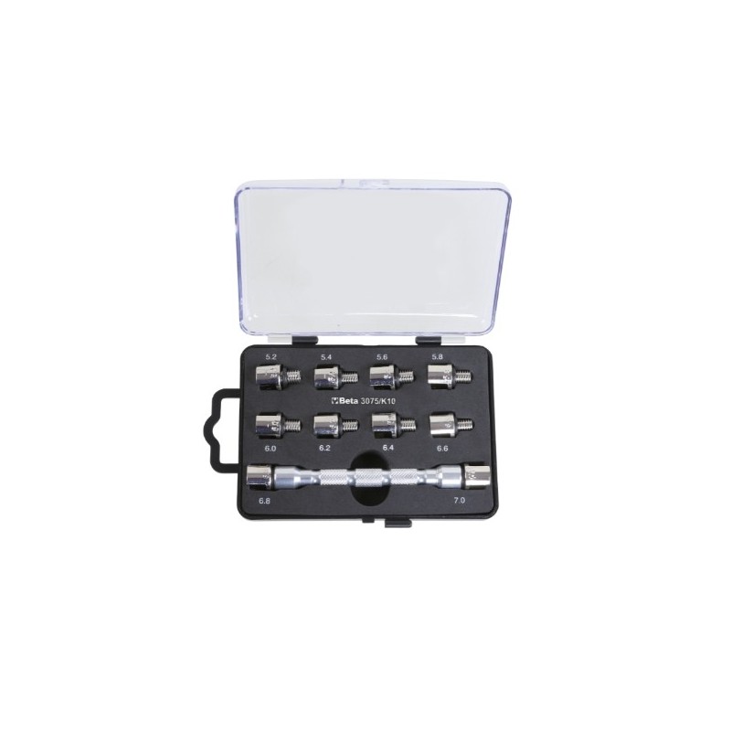 3075/K10 Juego de llaves universales de cabeza intercambiable y 10 puntas de atornillar, para apretar radios de ruedas