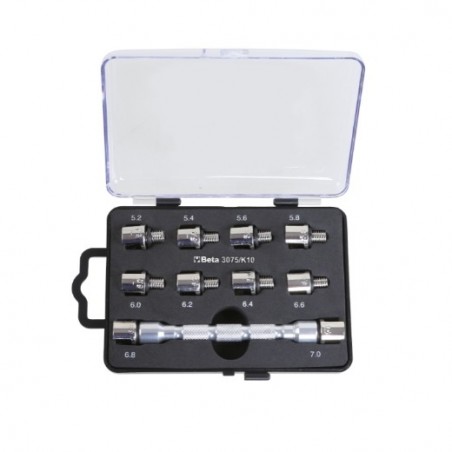3075/K10 Juego de llaves universales de cabeza intercambiable y 10 puntas de atornillar, para apretar radios de ruedas
