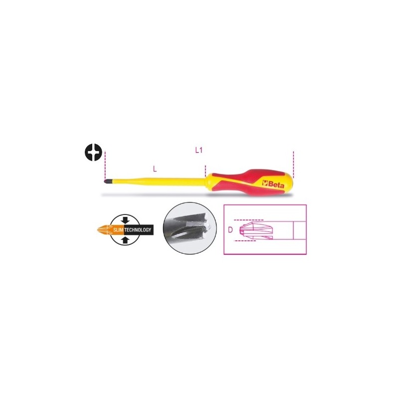 1275MQ/C PH1 Destornillador slim para tornillos Phillips&reg, + planos, aislado