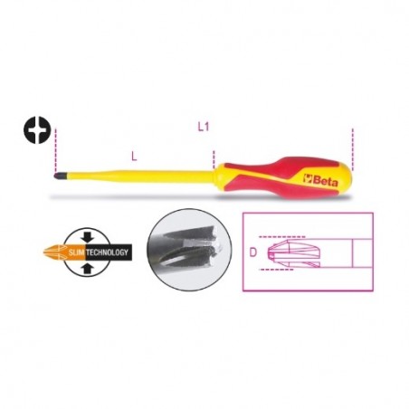 1275MQ/C PH1 Destornillador slim para tornillos Phillips&reg, + planos, aislado