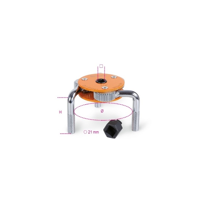 1493H Llave autoajustable de tres patas para filtros de aceite a la derecha y a la izquierda