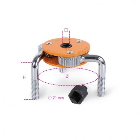 1493H Llave autoajustable de tres patas para filtros de aceite a la derecha y a la izquierda