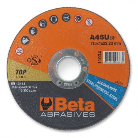11032 1,0-10 Disco abrasivo de corte para acero y acero inoxidable, de calibre fino, con centro plano