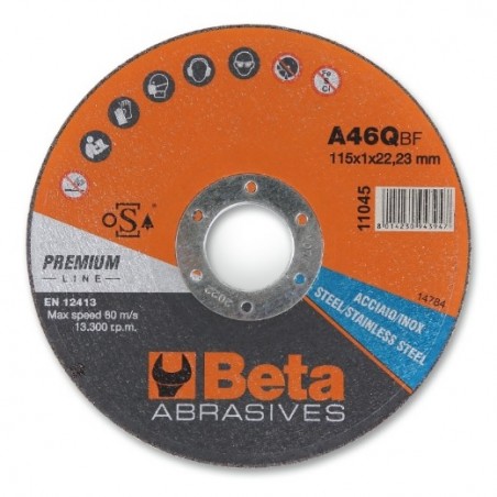 11045 1,6 Disco abrasivo de corte para acero y acero inoxidable, de calibre fino, con centro plano