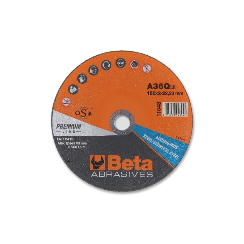 11048 2,0 Disco abrasivo de corte para acero y acero inoxidable, de calibre fino, con centro plano