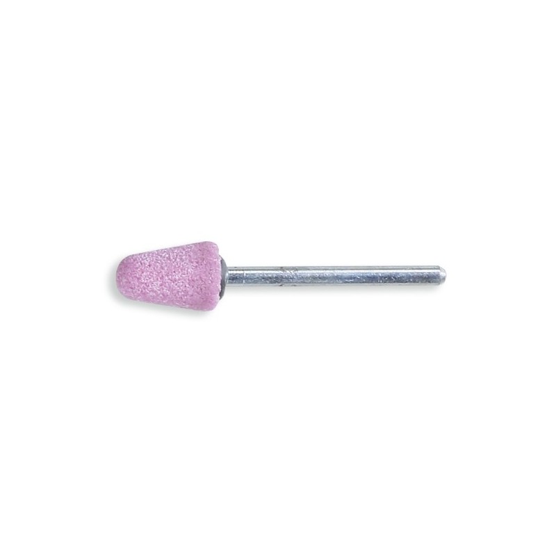 11110 10X15 Muela con mango, granos abrasivos de corindón rosa con aglomerante cerámico, forma cónica redondeada