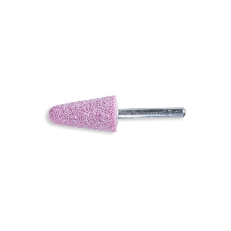 11111 20X40 Muela con mango, granos abrasivos de corindón rosa con aglomerante cerámico, forma cónica redondeada