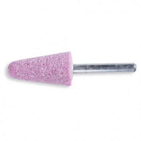 11111 20X40 Muela con mango, granos abrasivos de corindón rosa con aglomerante cerámico, forma cónica redondeada
