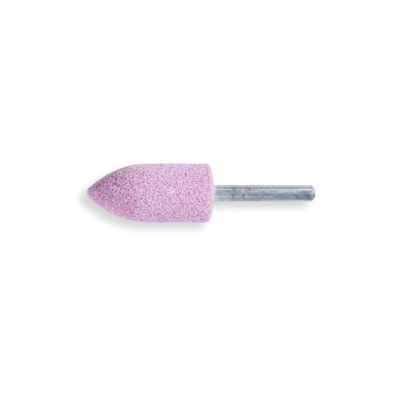 11116 18X30 Muela con mango, granos abrasivos de corindón rosa con aglomerante cerámico, forma ojiva