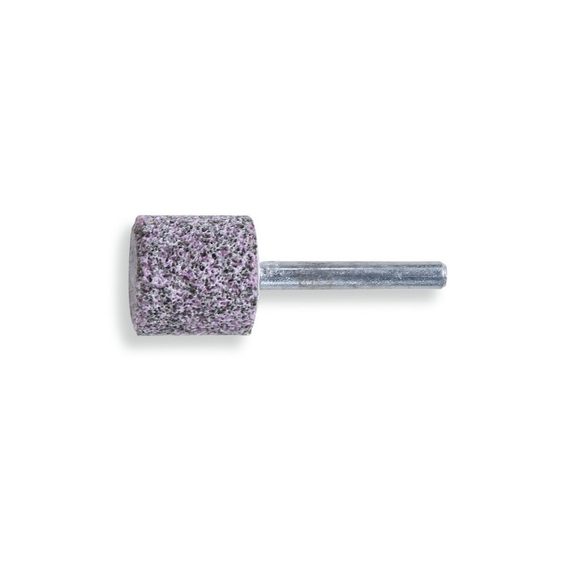 11140 50X10 Muela con mango, granos abrasivos de corindón gris/rosa con aglomerante cerámico, forma cilíndrica