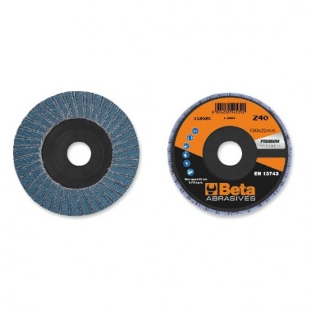 11202C 60 Disco de láminas con tela abrasiva de circonio, soporte de plástico, bilámina, con perfil plano