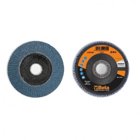 11210A 40 Disco de láminas con tela abrasiva de circonio, soporte de fibra de vidrio, monolámina, con perfil cónico