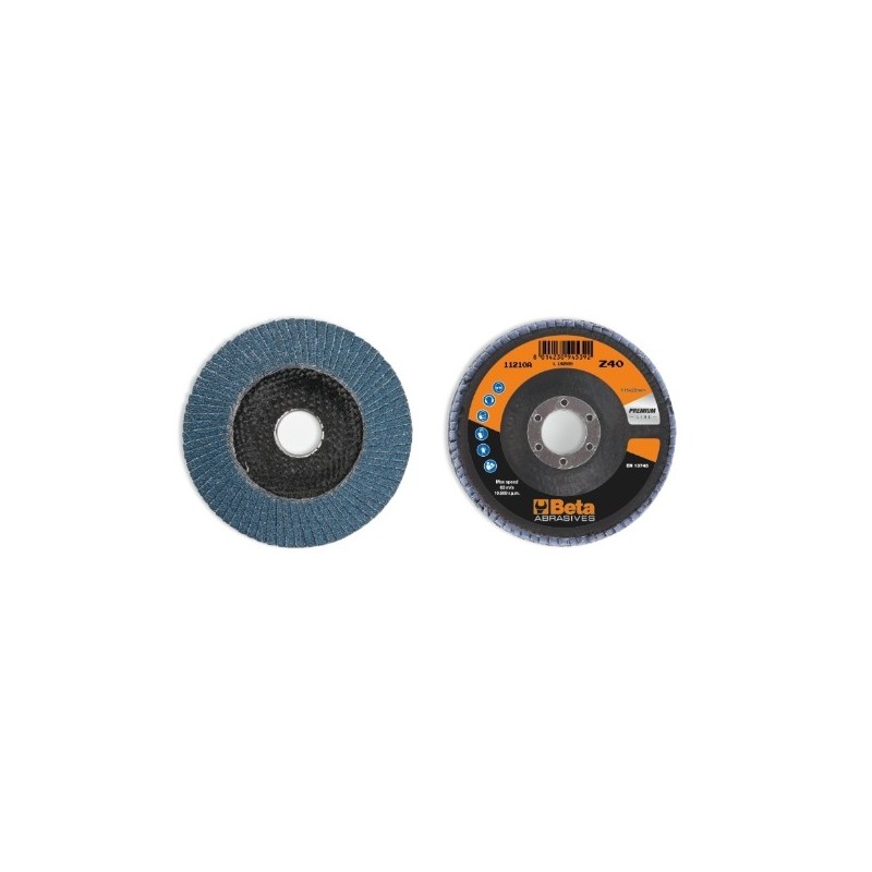 11210A 120 Disco de láminas con tela abrasiva de circonio, soporte de fibra de vidrio, monolámina, con perfil cónico