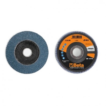 11210B 40 Disco de láminas con tela abrasiva de circonio, soporte de fibra de vidrio, monolámina, con perfil cónico