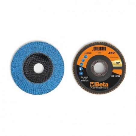 11242B 40 Disco de láminas con tela abrasiva de circonio cerámico, soporte de fibra de vidrio, monolámina, con perfil plano